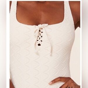 Andie Cream Textured One-Piece Swimsuit with Lace Tie